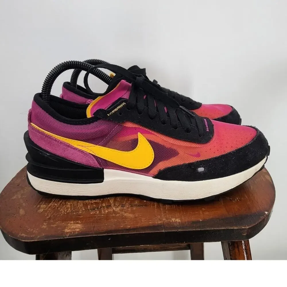 NIKE Waffle Sneakers Size 6.5 Y Youth Pink Black Orange